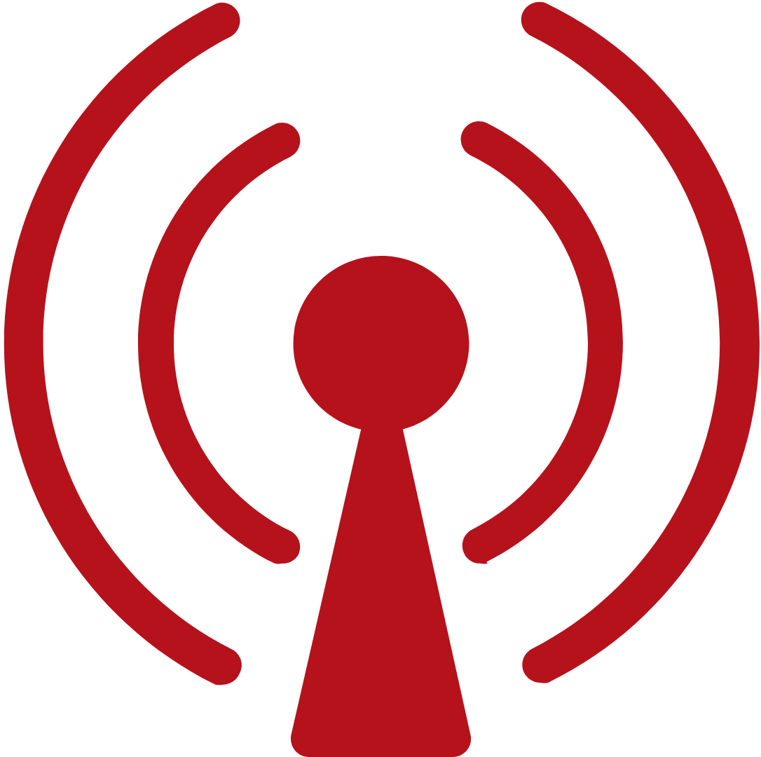 Emergency medical alert signal icon, tower with wi-fi signals going to left and right
